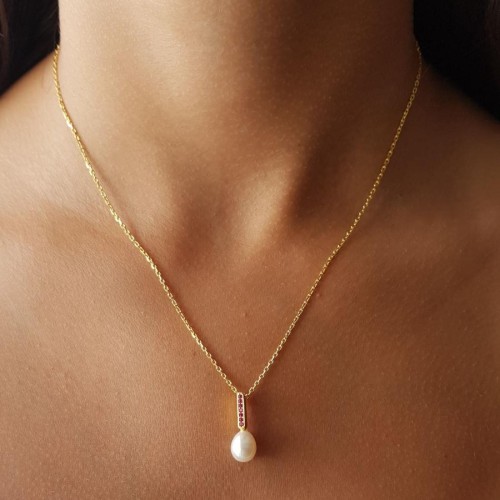 Ruby Real Drop Pearl Gold Women's Silver Necklace - CNG Jewels (1)