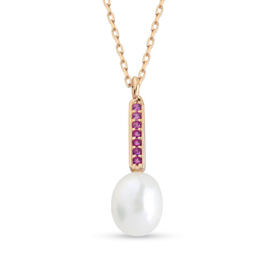 Ruby Gerçek Damla İnci Rose Kadın Gümüş Kolye - CNG Jewels