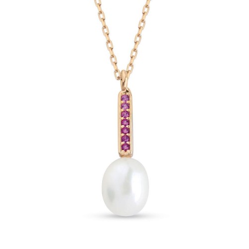 Ruby Gerçek Damla İnci Rose Kadın Gümüş Kolye - CNG Jewels