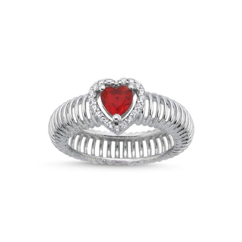 Ruby Heart Solitaire Accordion Women's Silver Ring - CNG Jewels