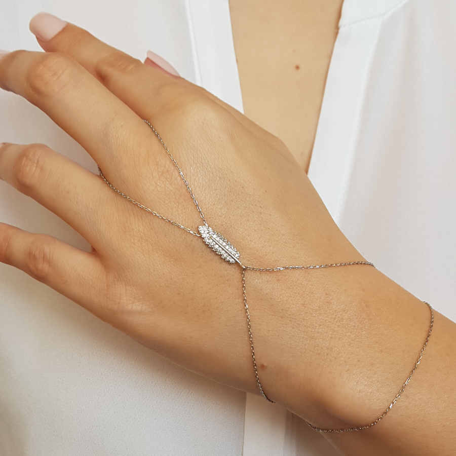 Taşlı Küçük Tüy Gümüş Şahmeran Bileklik - CNG Jewels