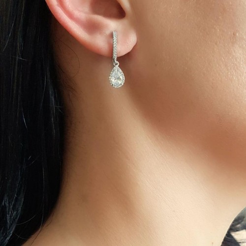 Sallantılı Damla Tektaş Gümüş Küpe - CNG Jewels