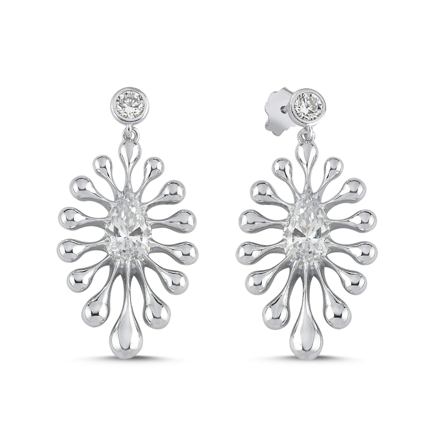 Sallantılı Lucia Taşlı Gümüş Kadın Küpe - CNG Jewels