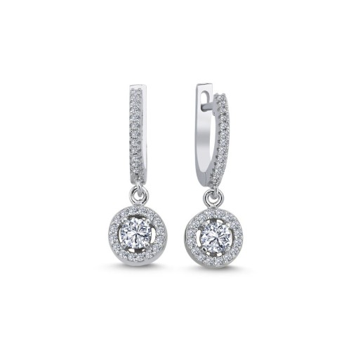 Dangling Round Solitaire Women's Silver Earrings - CNG Jewels