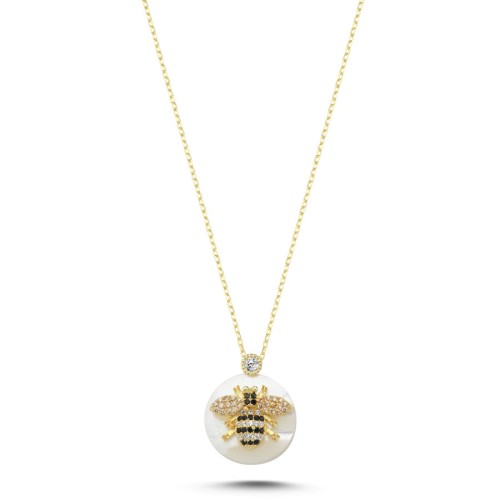 Bee Women's Silver Necklace with Mother of Pearl Stone - CNG Jewels