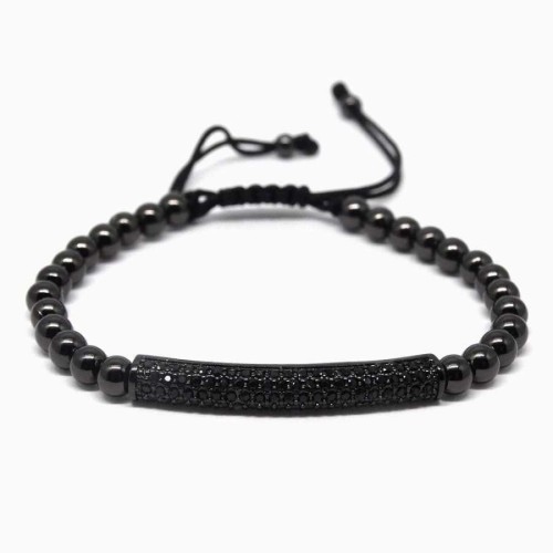 Siyah Taşlı Bar Siyah Toplu Makrome Erkek Bileklik - CNG Jewels
