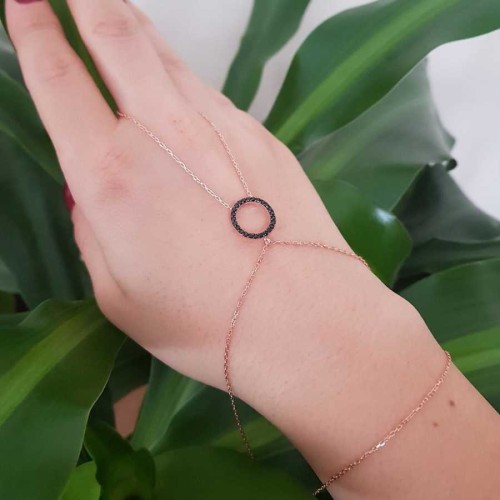Siyah Taşlı Halka Gümüş Şahmeran Bileklik - CNG Jewels
