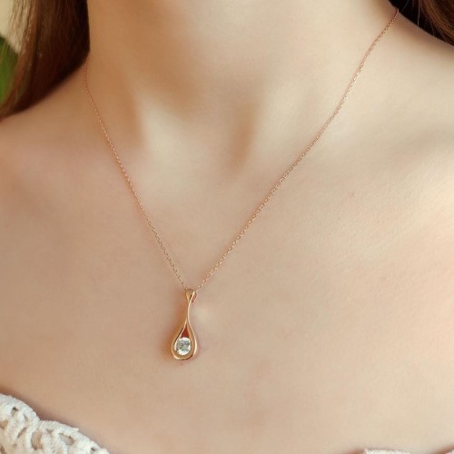 Su Damlası Tektaş Rose Gümüş Kolye - CNG Jewels (1)