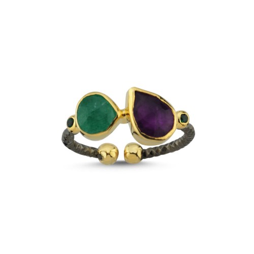 Design Amethyst Aventurine Women's Silver Ring - CNG Jewels
