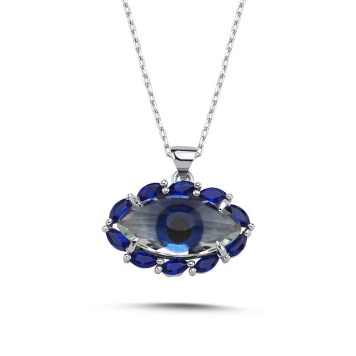 Tasarım Blue Mavi Göz Kadın Gümüş Kolye - CNG Jewels