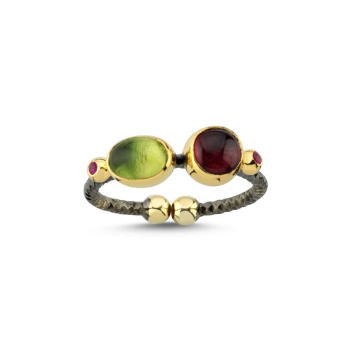Tasarım Granat Peridot Kadın Gümüş Yüzük - CNG Jewels
