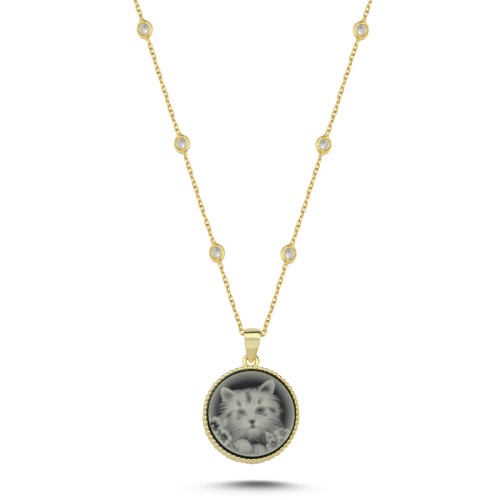 Design Black Cat Embroidered Women's Silver Necklace - CNG Jewels