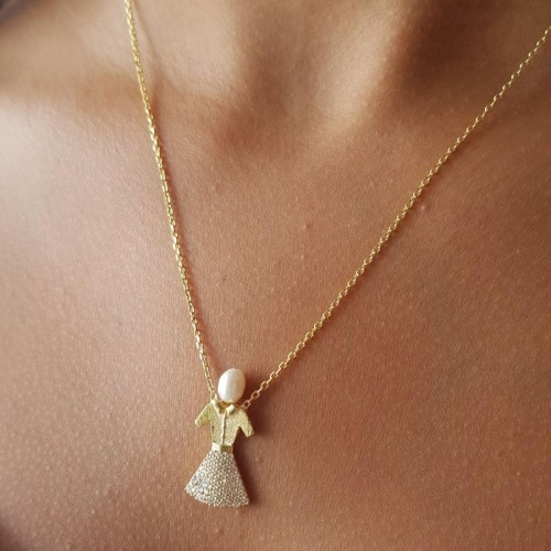 Tasarım Kız Çocuk Gerçek İnci Kadın Gümüş Kolye - CNG Jewels (1)