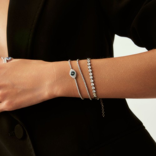 Stone Almond Glass Eye Women's Waterway Silver Bracelet - CNG Jewels (1)