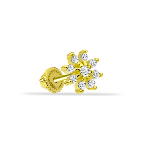 Taşlı Çiçek Altın Helix Piercing - CNG Jewels