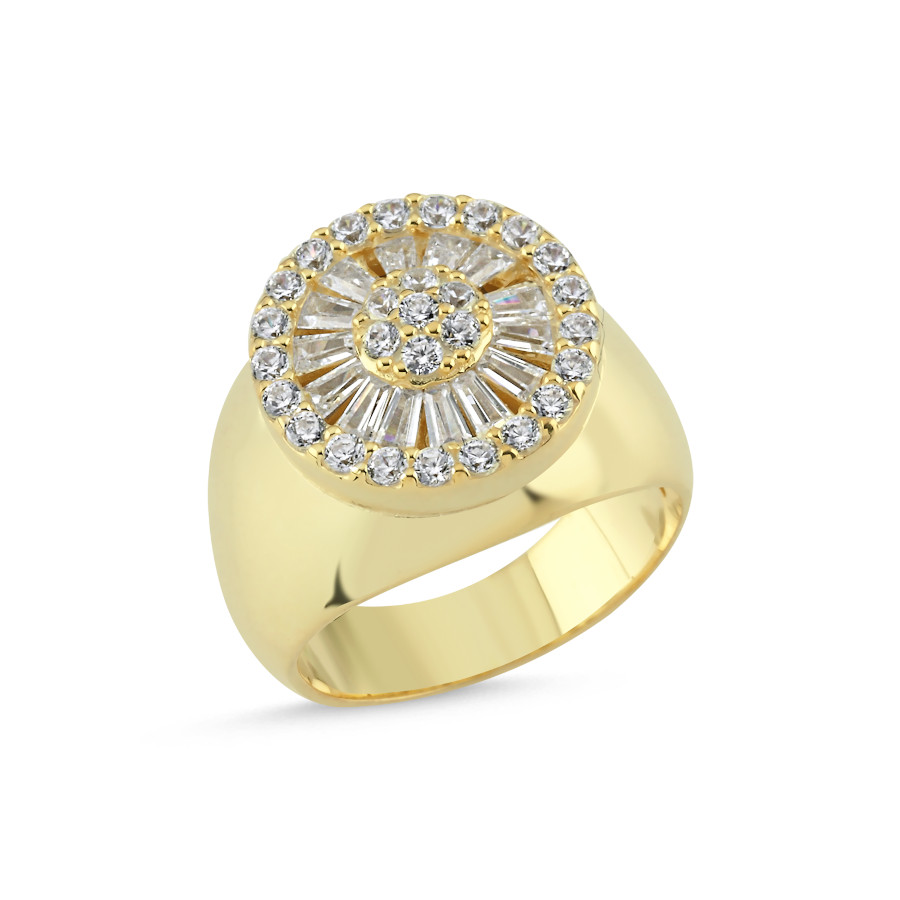 Taşlı Gold Gümüş Şövalye Kadın Serçe Parmak Yüzüğü - CNG Jewels