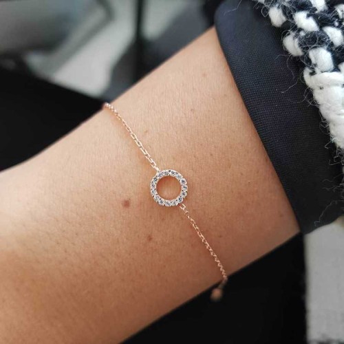 Taşlı Halka Rose Gümüş Kadın Bileklik - CNG Jewels