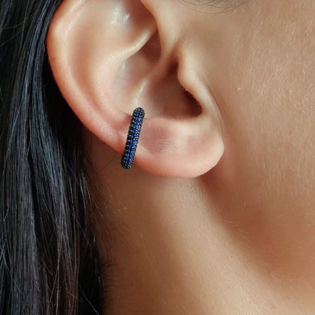 Gemstone Hoop Sapphire Stone Cartilage Silver Women's Earrings - 1