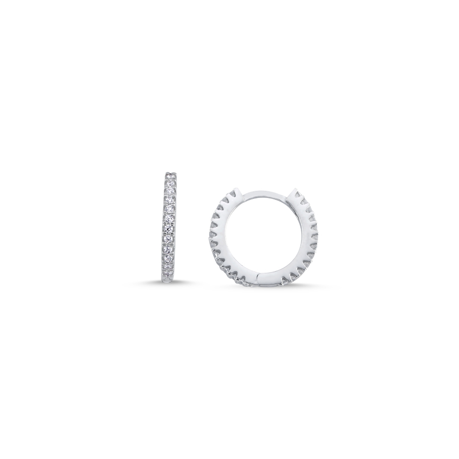 Taşlı İnce Gümüş Halka Küpe 13mm Çap - CNG Jewels