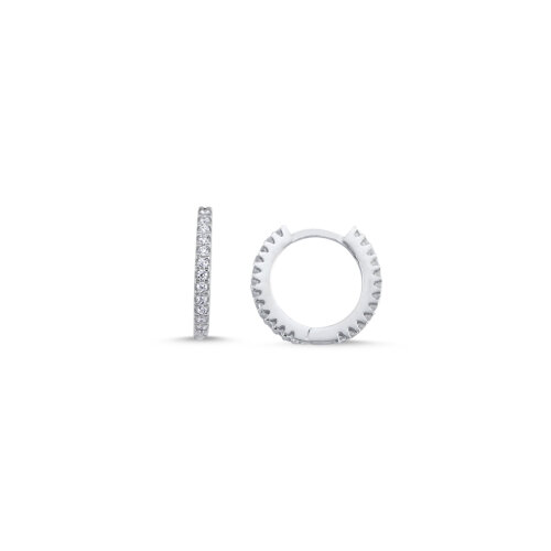 Taşlı İnce Gümüş Halka Küpe 13mm Çap - CNG Jewels