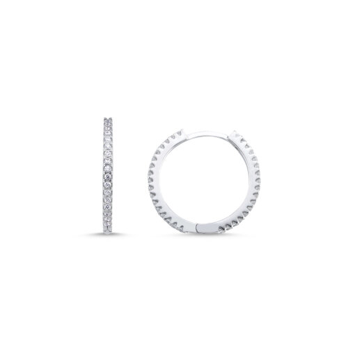 Taşlı İnce Gümüş Halka Küpe 17mm Çap - CNG Jewels