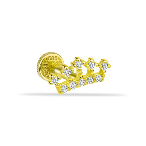 Taşlı Kraliçe Tacı Altın Tragus Piercing - CNG Jewels