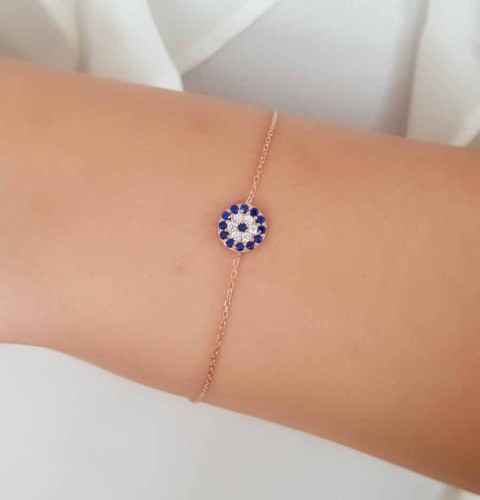 Small Evil Eye Beaded Silver Bracelet with Stones - CNG Jewels