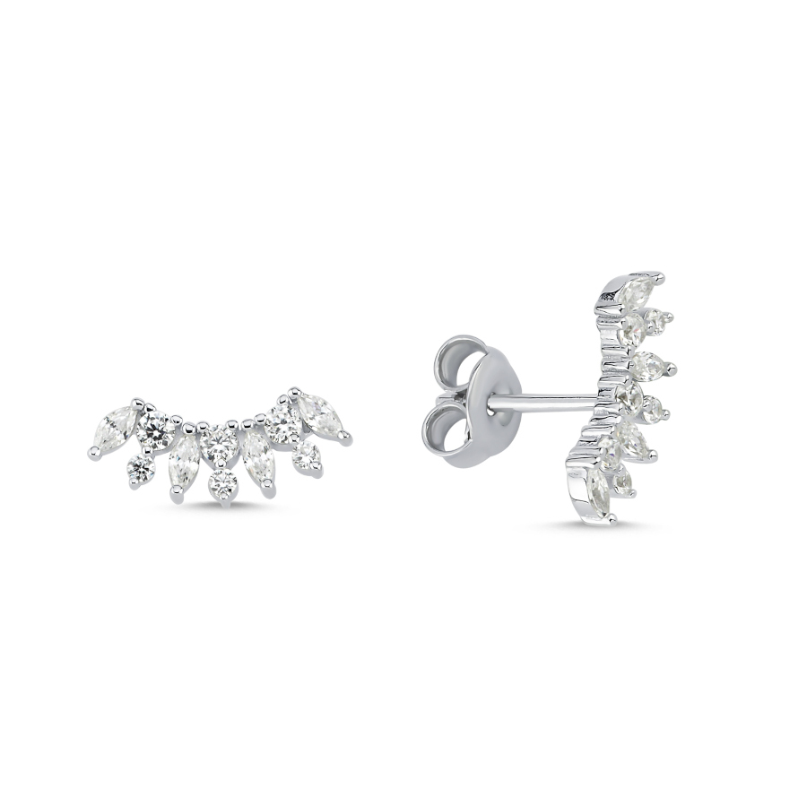 Taşlı Melek Kanadı Minimal Kadın Gümüş Küpe - CNG Jewels