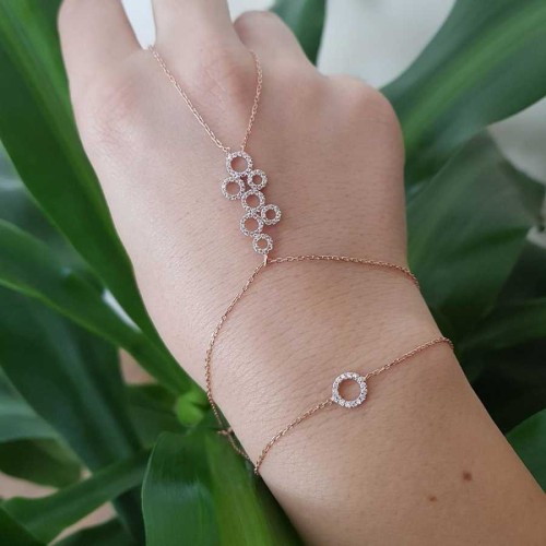 Taşlı Olimpiyat Halkaları Rose Gümüş Şahmeran Bileklik - CNG Jewels
