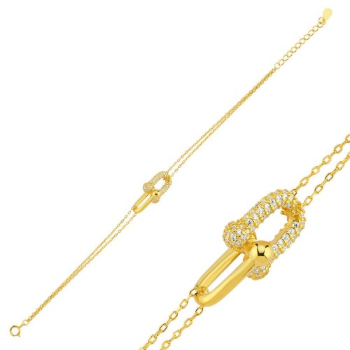 Taşlı Taşsız Ataş Gold Kadın Gümüş Bileklik - CNG Jewels