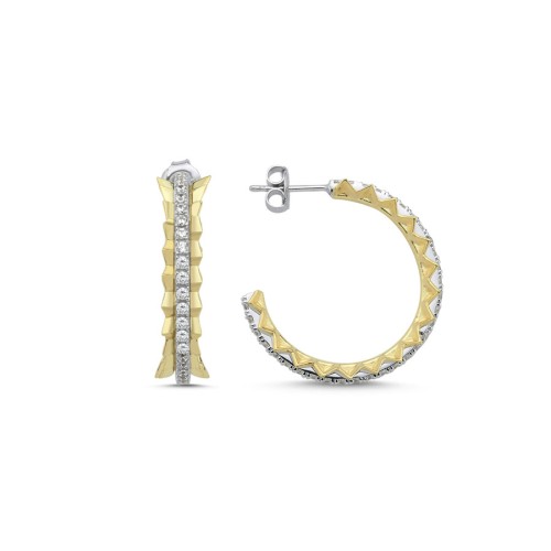 Stone Saw Hoop Silver Earrings - CNG Jewels
