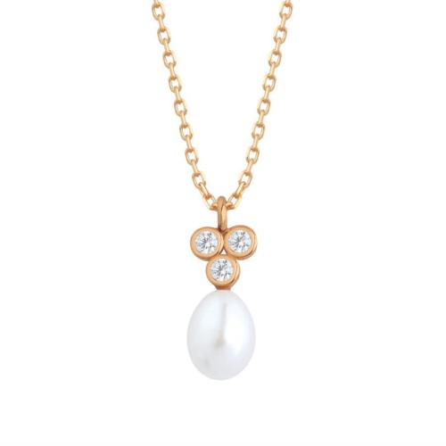 Stone Tria Drop Real Pearl Rose Women's Silver Necklace - CNG Jewels