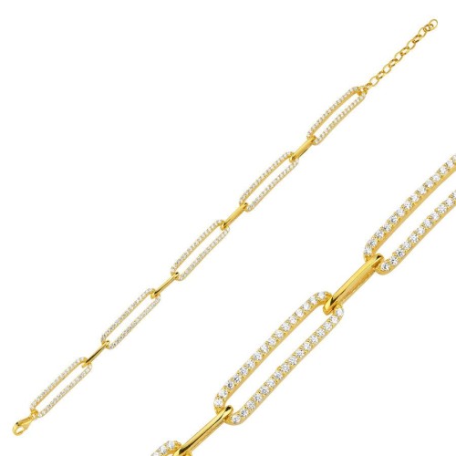 Long Paperclip Chain Gold Silver Bracelet with Stones - CNG Jewels