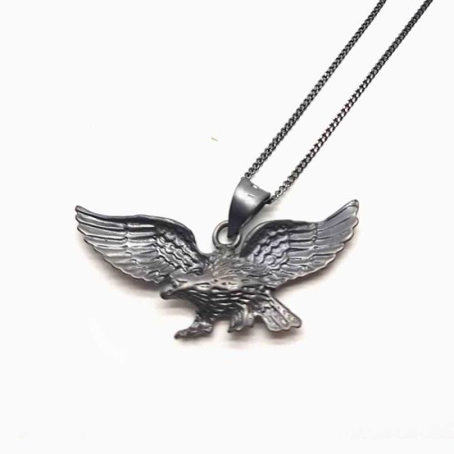 Stoneless Matte Antique Black Eagle Silver Men's Necklace - CNG Jewels