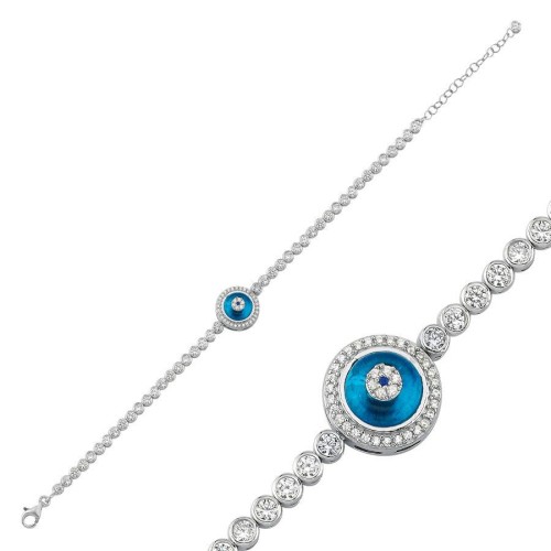 Tekli Camgöz Gümüş Su Yolu Bileklik - CNG Jewels