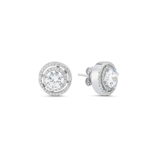 Tektaş İki Sıra Taşlı Gümüş Küpe - CNG Jewels