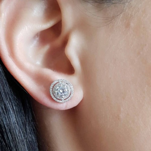 Tektaş İki Sıra Taşlı Gümüş Küpe - CNG Jewels (1)