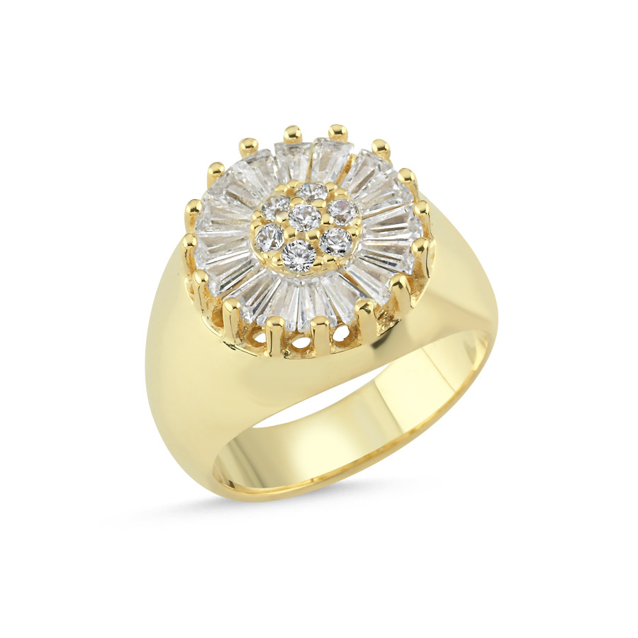 Trapez Gold Gümüş Kadın Taşlı Serçe Parmak Yüzüğü - CNG Jewels