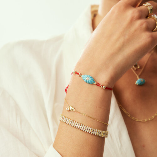 Turquoise Eye Red String Elevator Silver Women's Bracelet - CNG Jewels (1)