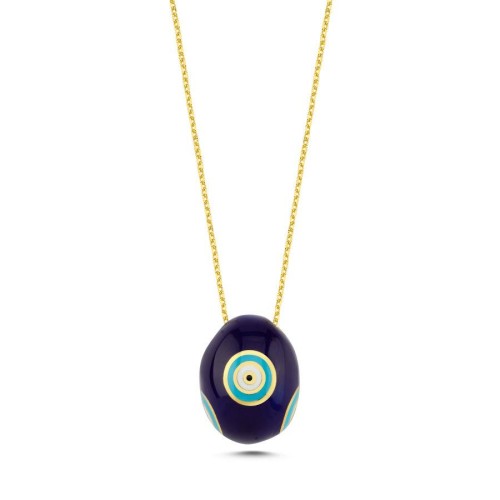 Three-Dimensional Oval Sphere Colorful Evil Eye Silver Women's Necklace - CNG Jewels