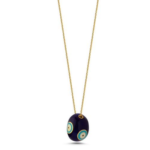 Three-Dimensional Oval Sphere Colorful Evil Eye Silver Women's Necklace - CNG Jewels (1)