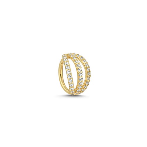 Üç Sıra Taşlı Halka Altın Helix Piercing - CNG Jewels