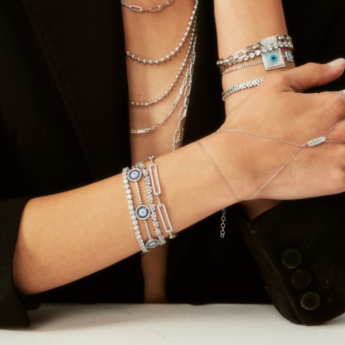 Üçlü Blue Baget Göz Suyolu Gümüş Kadın Bileklik - CNG Jewels (1)