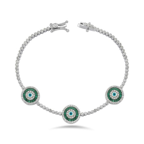 Üçlü Green Baget Beyaz Nazar Boncuğu Su Yolu Gümüş Bileklik - CNG Jewels (1)