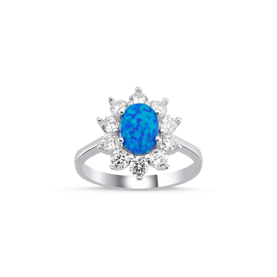 Vintage Oval Blue Opal Anturaj Women's Silver Ring - CNG Jewels
