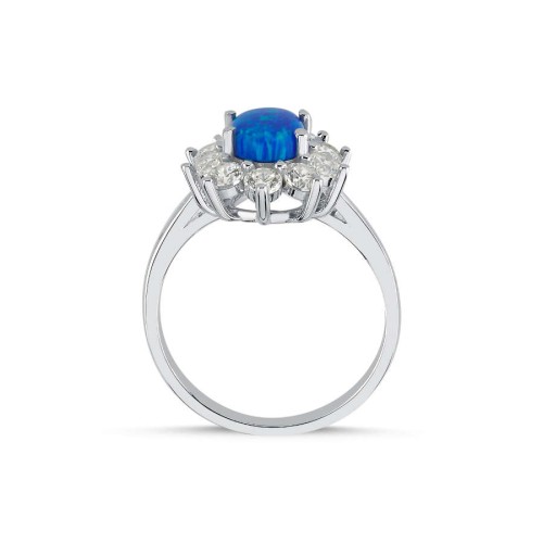 Vintage Oval Blue Opal Anturaj Women's Silver Ring - CNG Jewels (1)