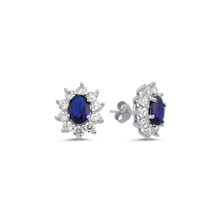 Vintage Oval Safir Anturaj Kadın Gümüş Küpe - CNG Jewels