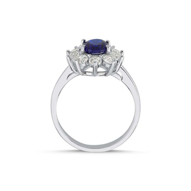 Vintage Oval Safir Anturaj Kadın Gümüş Yüzük - 2