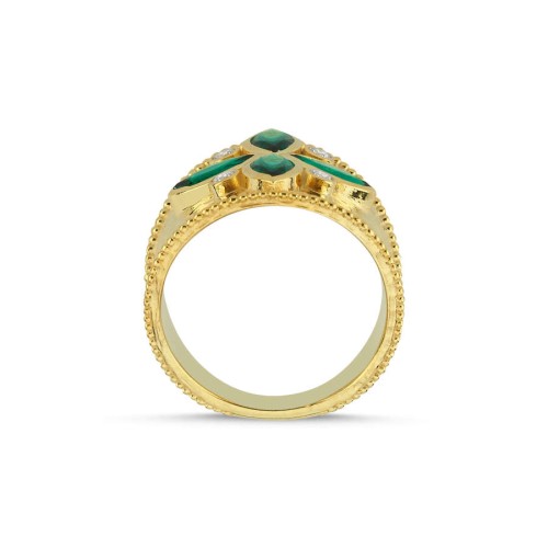 Green Marquise Design Gold Women's Silver Ring - CNG Jewels (1)