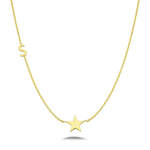 Yıldızlı Kişiye Özel Harf Gümüş Kadın Kolye - CNG Jewels